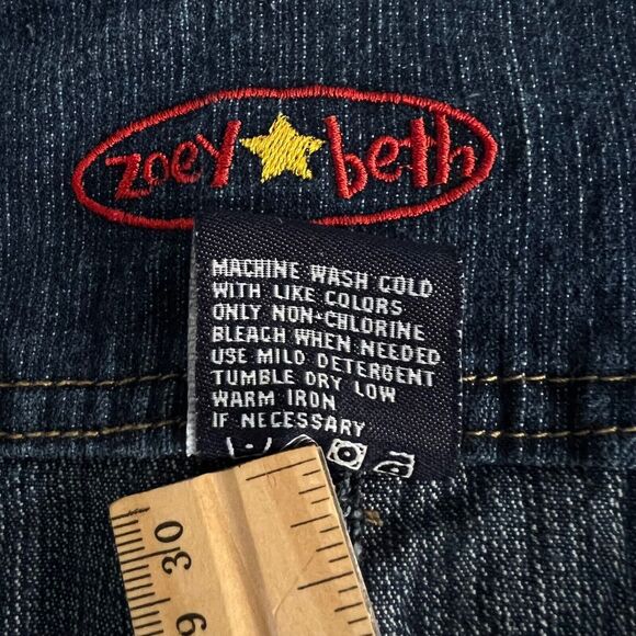 Zoey Beth Denim Mini Skirt Y2K‎ Low Rise Dark Wash Pockets Women's L Stretch - Picture 4 of 9